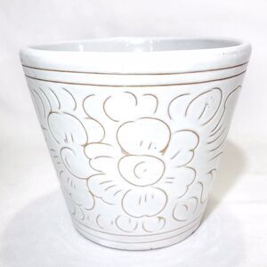 Vintage Italian Sgraffito Pottery Planter Signed Monochromatic Cachepot 5"